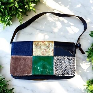 Vintage 90s HYPE Patchwork Shoulder Bag Genuine Leather Calf Hair Rare Y2K Style